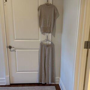 Chic Beige pants and top set with Shimmer